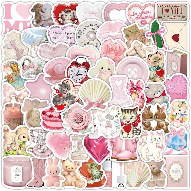 100 wasserfeste Doodle-Aufkleber in Rosa für Tagebücher und Laptops von Sticker Story Store - Bild 1