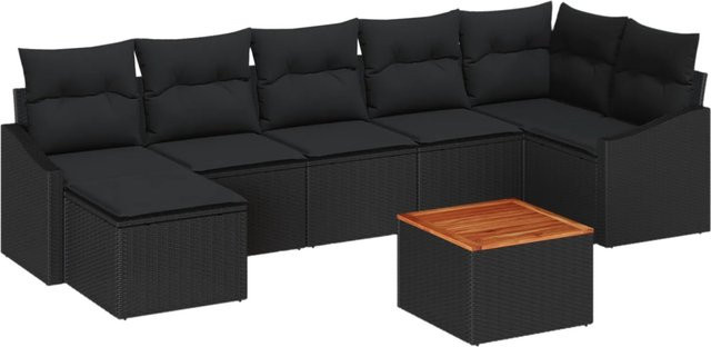 vidaXL Garten-Sofa-Set 8-teilig in Schwarz mit Poly-Rattan und pulverbeschichtetem Stahl für L-Form mit Tisch und Polstern - Bild 1