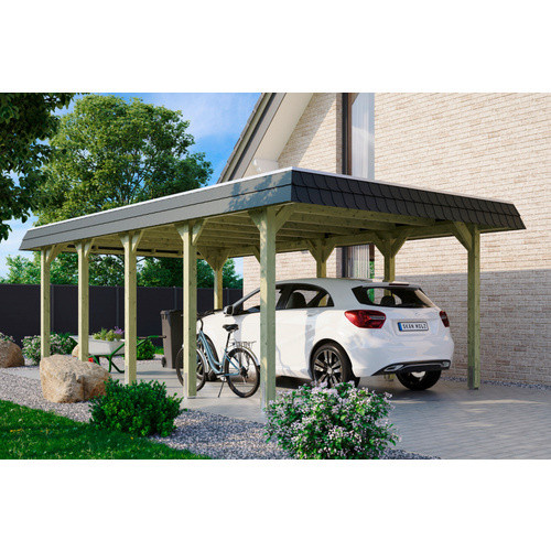 Skan Holz Carport Spreewald mit Walmdach aus Nadelholz in Schwarz oder Grün, B/T: 396 x 741 cm, Höhe: 244 cm - Bild 4