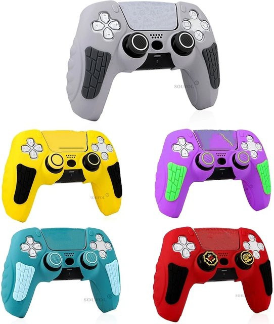 MBCHIPSTAR Rutschfeste Silikonhülle für PS5-Controller in Lila mit Touchpad-Aufklebern - Bild 1
