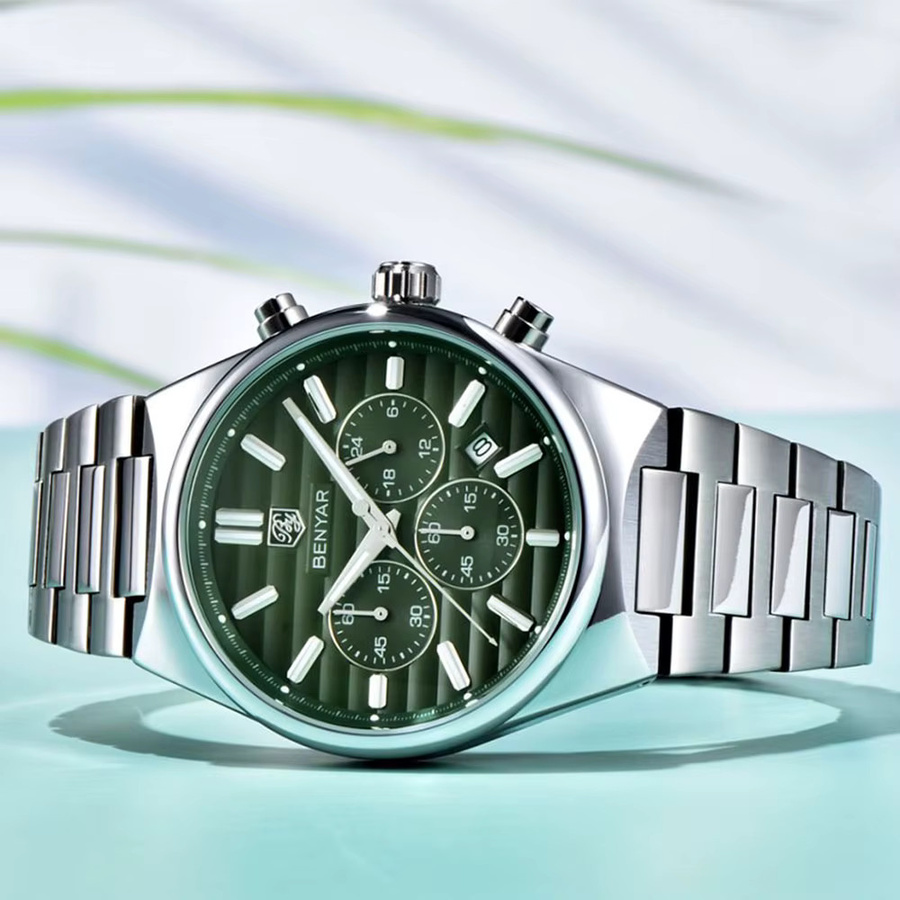BENYAR Armbanduhr Chronograph, Edelstahl, Quarz, 42 mm, Herren, Blau - Bild 6