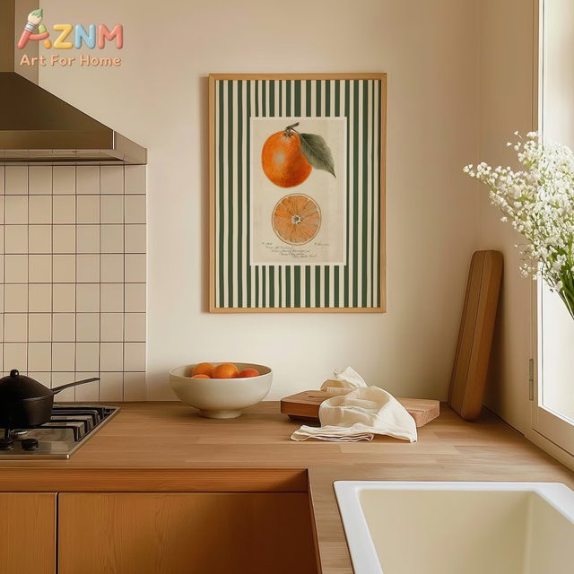 Kayou Vintage Botanischer Leinwanddruck mit Zitrus-Motiv in Orange und Grün, Ungerahmt Wandbild für Küche und Esszimmer - Bild 1