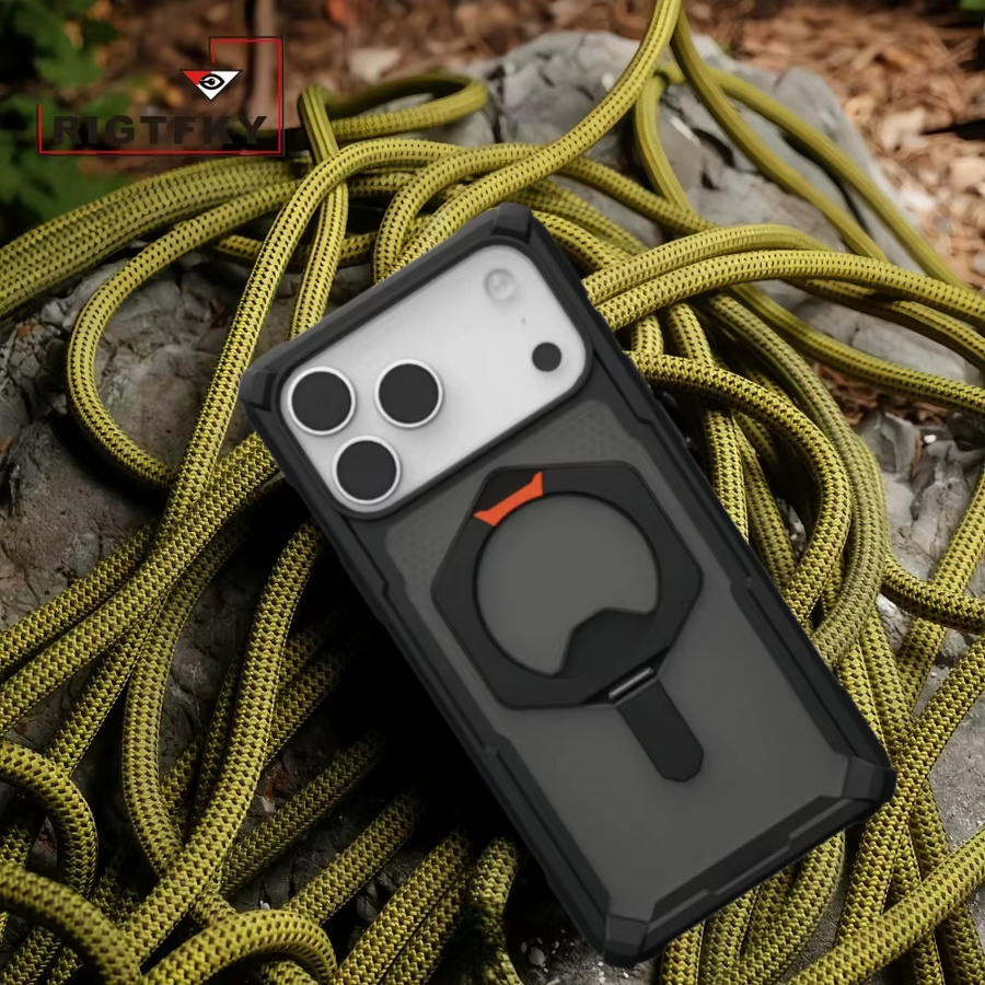 Robuste Panzer-Schutzhülle für iPhone 17 Air 16 15 14 Plus 13 12 Pro Max mit Magnetständer und transparenter Rückseite in Schwarz und Transparent - Bild 5