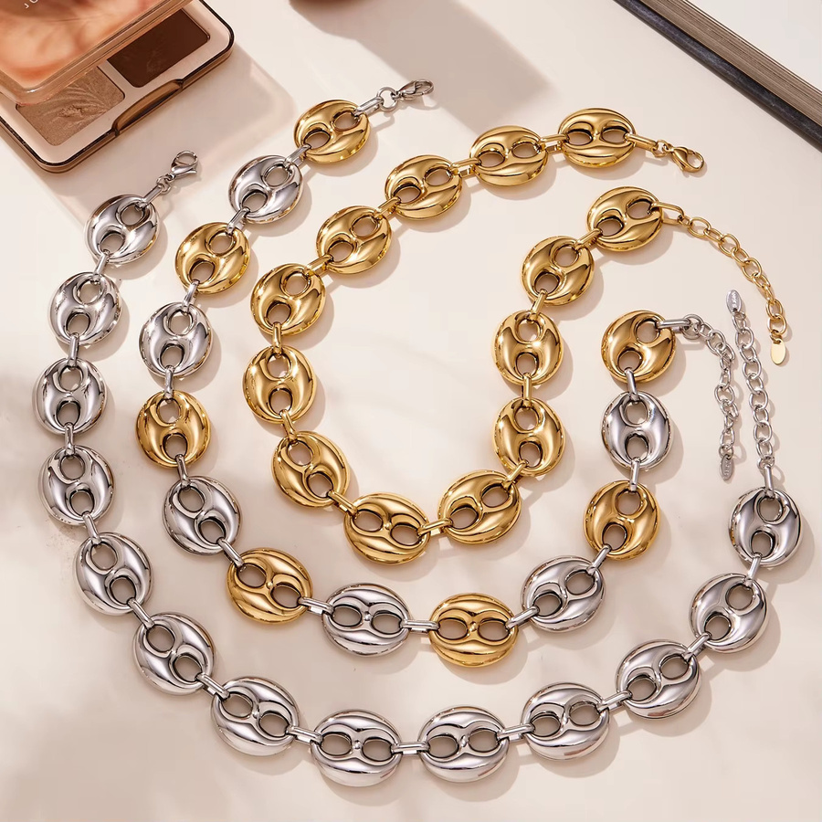 Ars Schmuck-Set, Kaffeebohnen-Gliederkette und Armband, Edelstahl, Gold, Damen - Bild 3