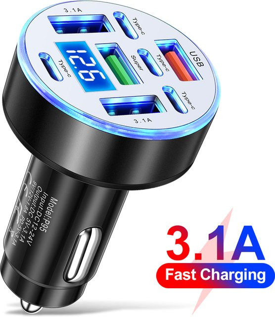 GUSEYEE 8-Port Autoladegerät mit digitalem Display und USB-Typ-C in Schwarz - Bild 1