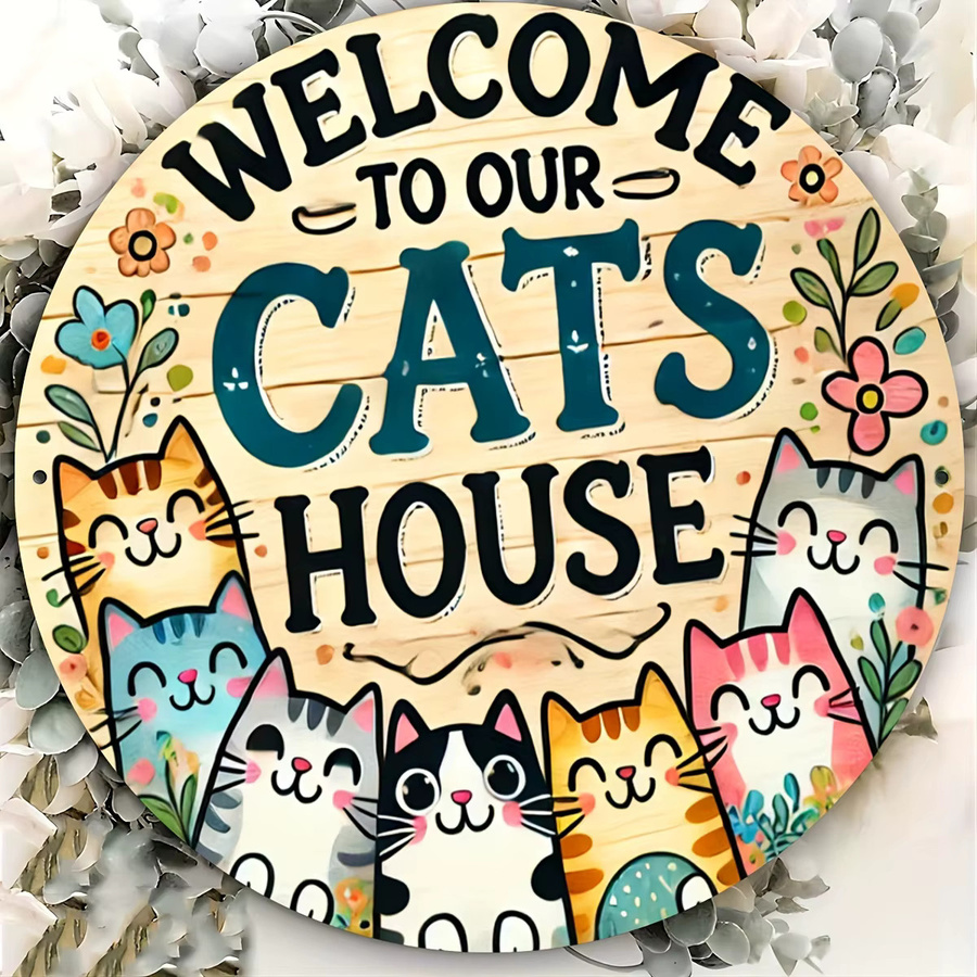 Potdemiel Vintage-Aluminiumschild Willkommen im Cat House, Wandkunst aus Metall, Mehrfarbig, B/H: 19,8 x 19,8 cm - Bild 4
