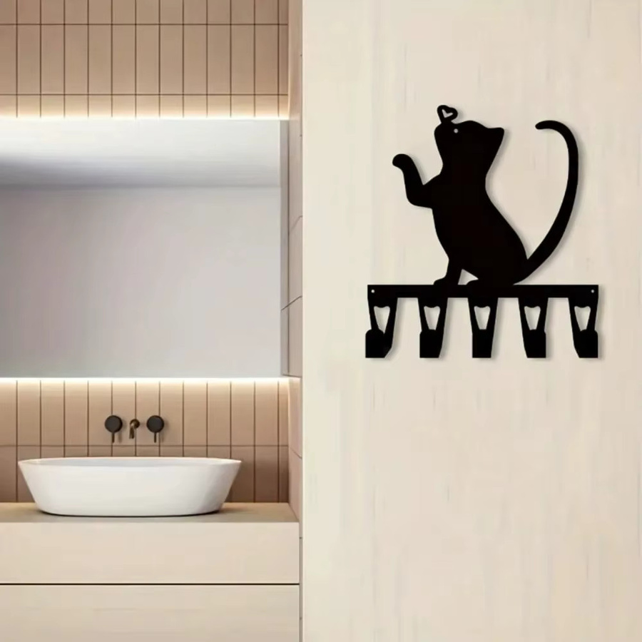 CIFBUY Retro Katzen-Schlüsselhalter aus Metall mit 5 Haken in Schwarz - Bild 2