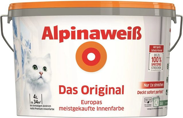 Alpina Wandfarbe Weiß wasserbasiert lösungsmittelfrei 4 l - Bild 1