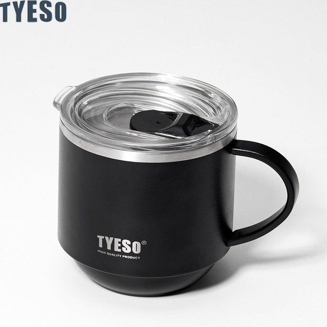 Tyeso Edelstahl-Thermobecher mit Griff und transparentem Deckel, Schwarz, 330 ml - Bild 1