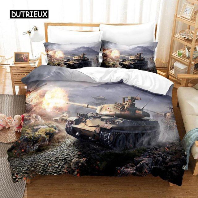 Bettwäsche-Set mit Panzer-Motiv von Binchi Outdoor Product, Mikrofaser, Mehrfarbig, B/H: 135 x 200 cm - Bild 1