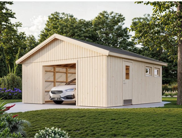 Palmako Holzgarage Andre mit Satteldach aus Fichte in Natur/Beige, B/T: 557 x 576 cm - Bild 1