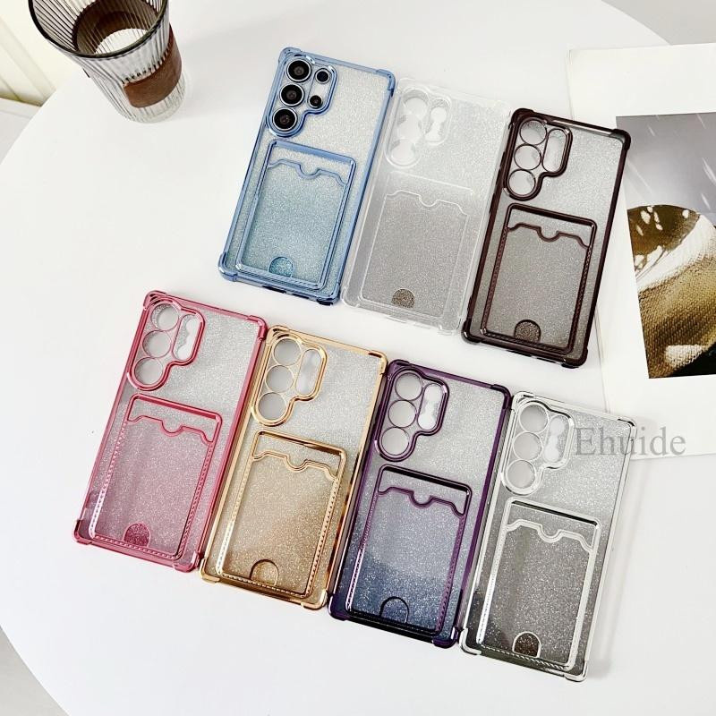 Stoßfeste Geldbörse Handyhülle für Samsung Galaxy S25 Ultra S24 Plus S23 S22 mit Kartenfächern und Glitzer-Farbverlauf in Transparent - Bild 2