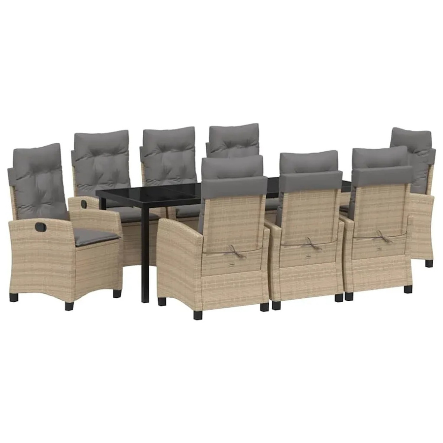 vidaXL 9-teiliges Gartentischset aus Poly Rattan und Stahl in Beige mit Kissen für Garten und Terrasse - Bild 2