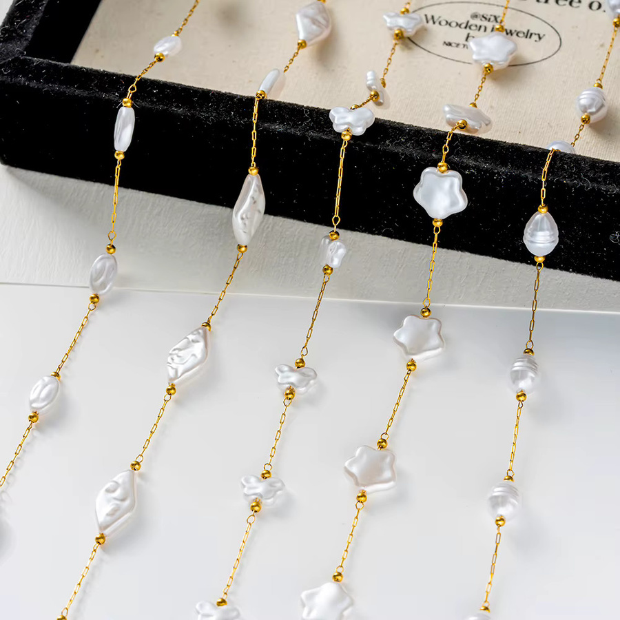 Halskette Edelstahl, Faux Pearl Charms, 1 Meter, Unisex - Bild 3