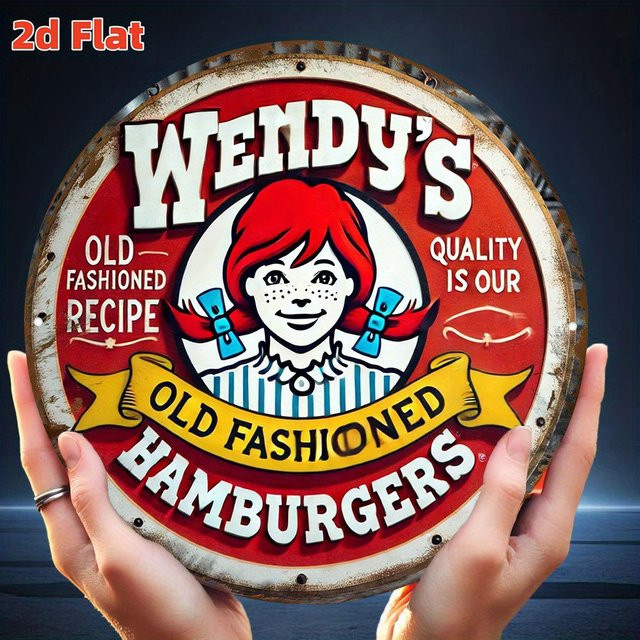 Potdemiel Vintage Wendy's Old Fashioned Hamburgers Metallwandschild, rundes Aluminium-Retro-Diner-Dekor in Mehrfarbig, Durchmesser: 19,81 cm - Bild 1