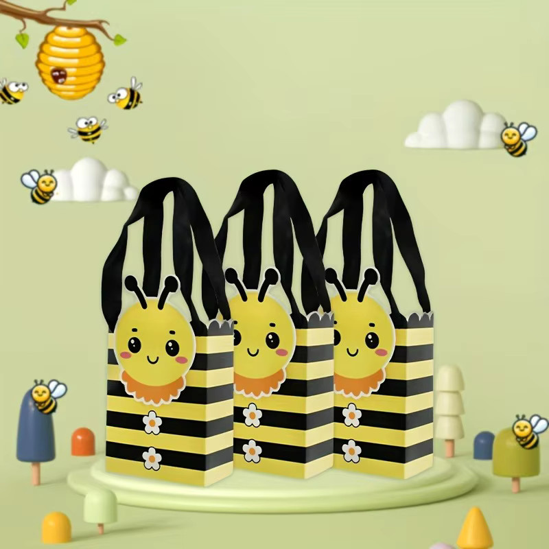 20 Stück Geschenktüten aus Papier mit gelbem Cartoon-Bienen-Motiv für Geburtstage und Hochzeiten - Bild 2