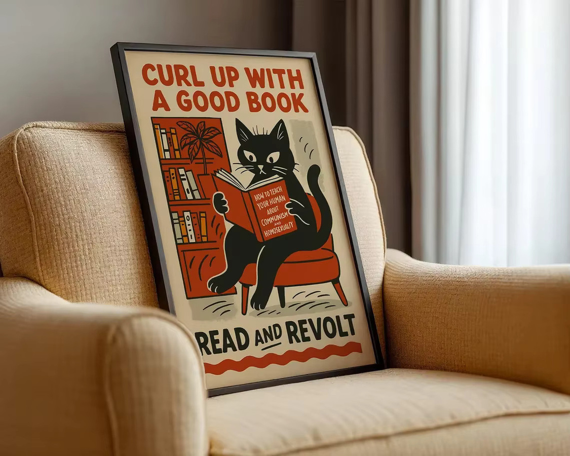Vintage-Poster Schwarze Katze von SHENCHEN – Lustiges Retro-Wandbild im politischen Satire-Stil, mehrfarbiges Papierposter für deine Heimdekoration - Bild 4