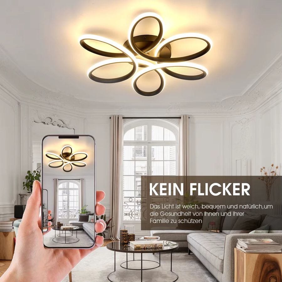 Oyajia Moderne LED-Deckenleuchte aus Metall mit Blumendesign, 60W, warmweiß 3000K, Durchmesser: 43 cm - Bild 5