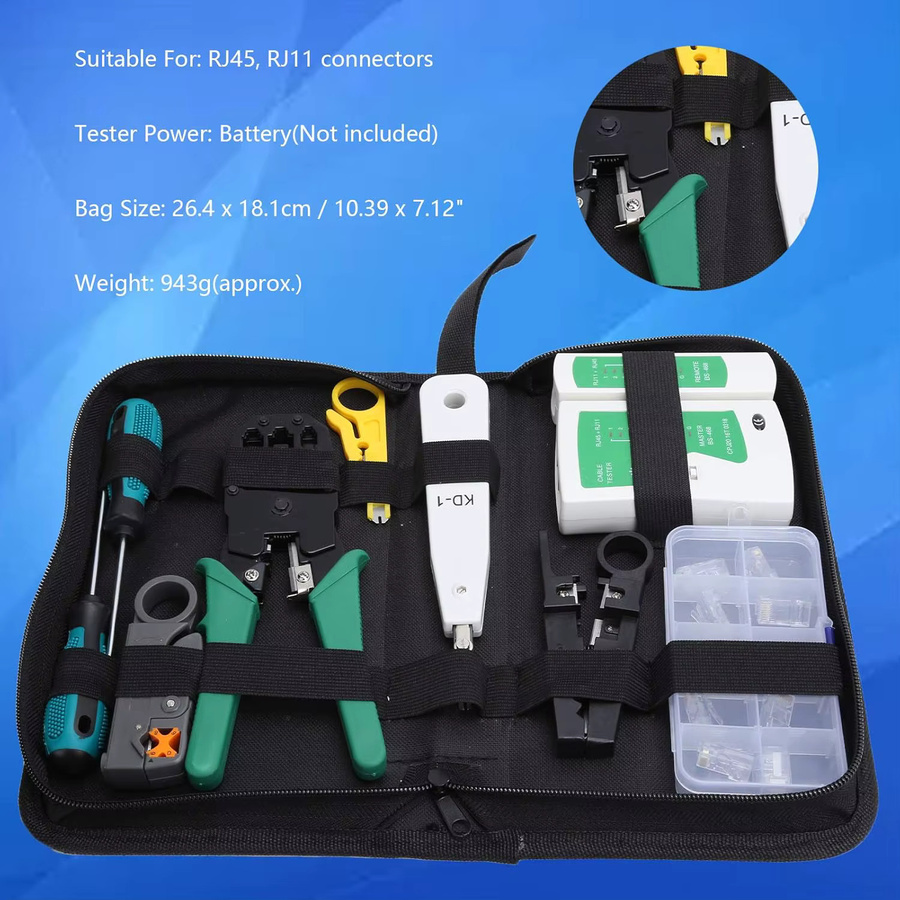 Netzwerk-Kit Set mit Crimper, Kabeltester, Cutter, Stanzwerkzeug und Schraubendreher in Multicolor - Bild 3