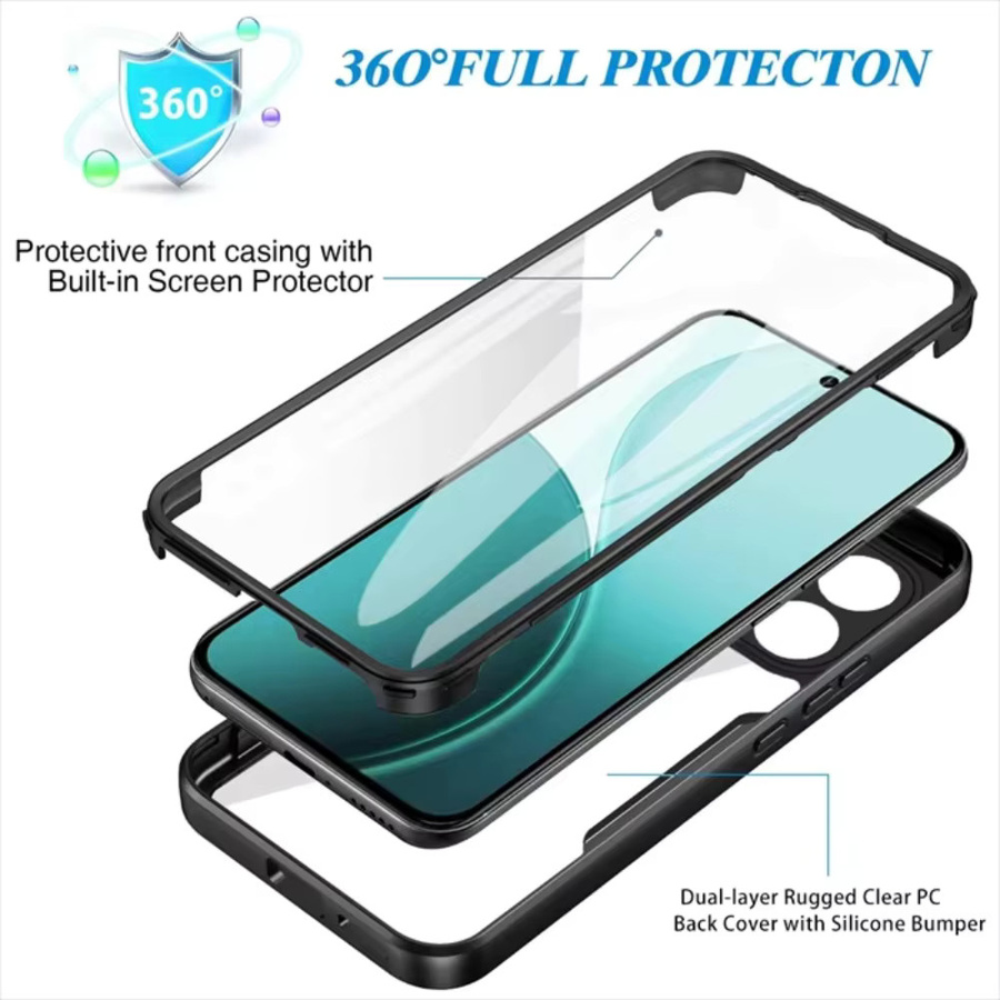 TPU-Hybrid-PC-Hülle mit farbigem Rahmen und integriertem Displayschutz für OPPO Reno 15, 14 und 13 Pro Max in Blau oder Schwarz - Bild 2