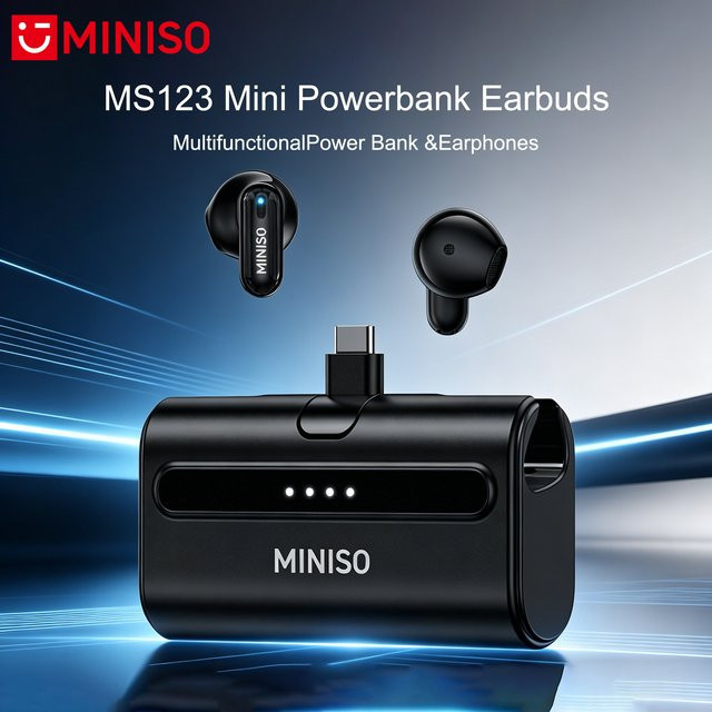 MINISO MS123 Kabellose In-Ear Bluetooth Kopfhörer mit Powerbank in Schwarz für Typ-C und iOS - Bild 1