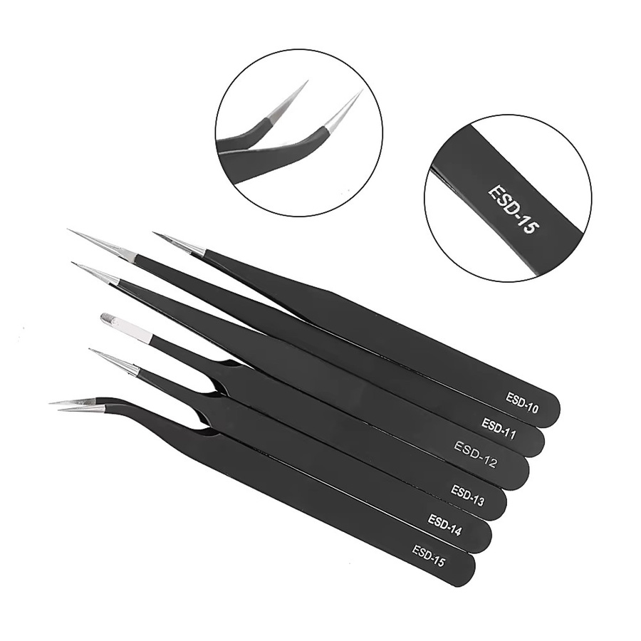 NICEYARD Präzisions-Pinzetten-Set aus 6 Teilen, antistatisch, Farbe: Schwarz, ideal für Uhren, Schmuck, Handy und Elektronik-Reparaturen - Bild 3