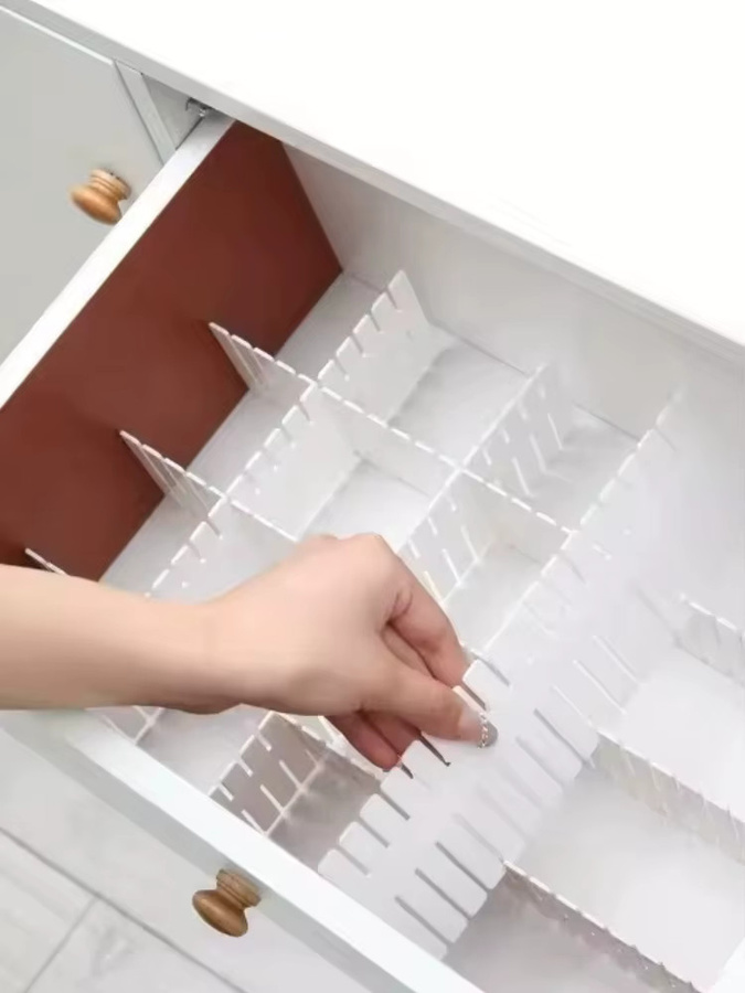 Weiße Schubladenteiler aus Kunststoff für Kleidung, Küchenutensilien und Büro, B/H/T: 37,0 x 7,0 x 4,0 cm - Bild 5