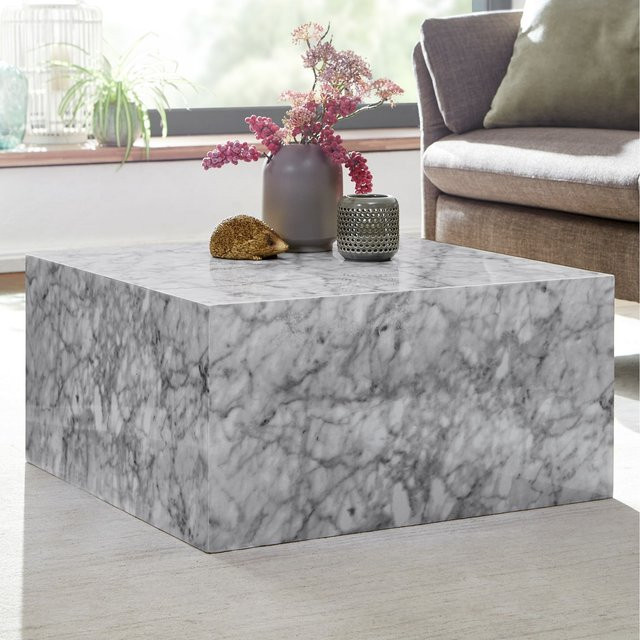 FineBuy Couchtisch MONOBLOC in Weiß Marmor Optik, quadratisch, B/T/H: 60 x 60 x 30 cm - Bild 1