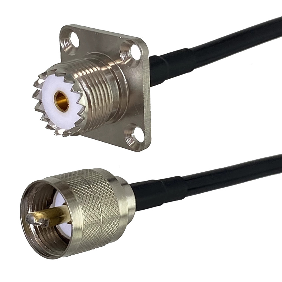 RG58 UHF Koaxialkabel Jumper mit PL259 Stecker und SO239 Buchse Flansch, Farbe: Silber - Bild 2