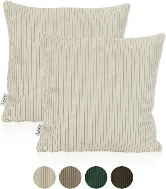 Lycce 2er Set Kissenbezüge aus Cordstoff in Beige, B/B: 50 x 50 cm - Bild 1