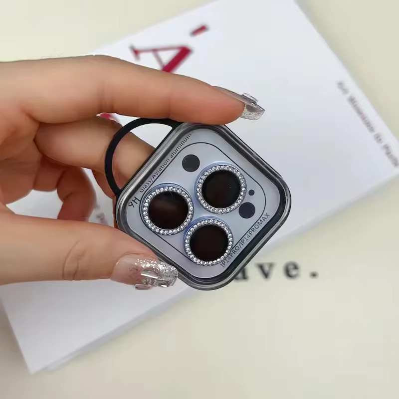 Bling Metall Kamera Objektiv Schutz für Apple iPhone 15 14 13 12 Pro Max Plus Mini in Silber - Bild 3