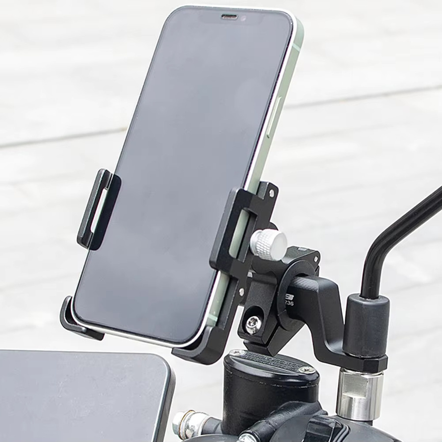 Motorrad und Fahrrad Handyhalterung aus Aluminiumlegierung in Schwarz zur Montage am Lenker oder Rückspiegel - Bild 3