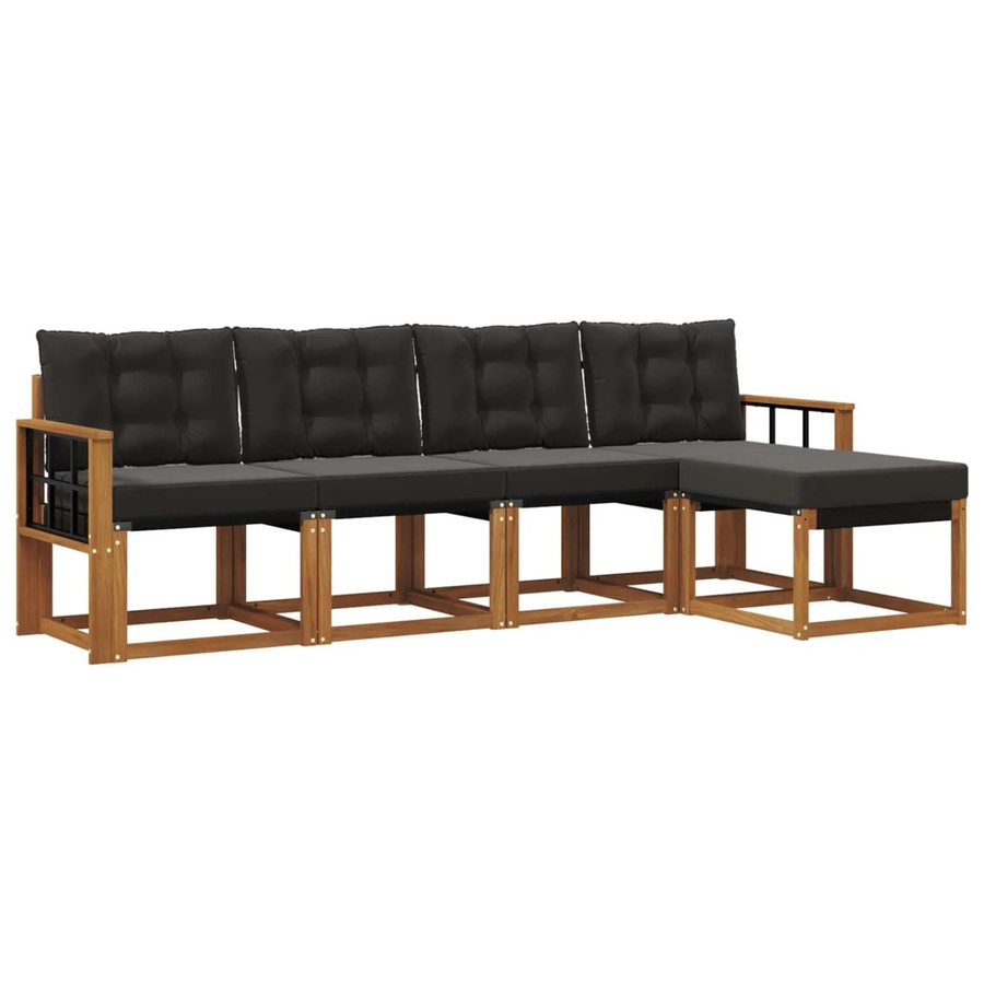 vidaXL Outdoor-Sofagarnitur 5-tlg. aus massivem Akazienholz mit Textilene und Kissen in Schwarz und Natur - Bild 2
