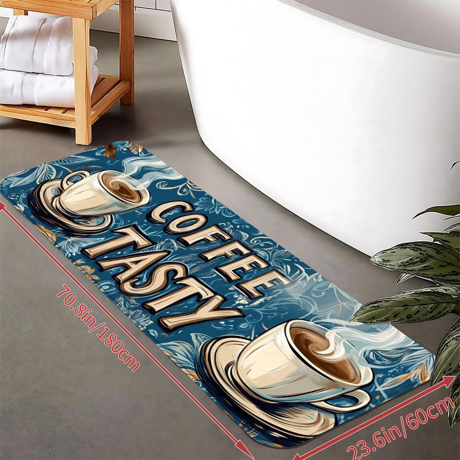 Anti-Ermüdungs-Küchenteppich mit Kaffeeprint, wasserdicht und rutschfest, gepolsterte Küchenmatte in Schwarz-Weiß, B/T: 160 x 200 cm - Bild 4