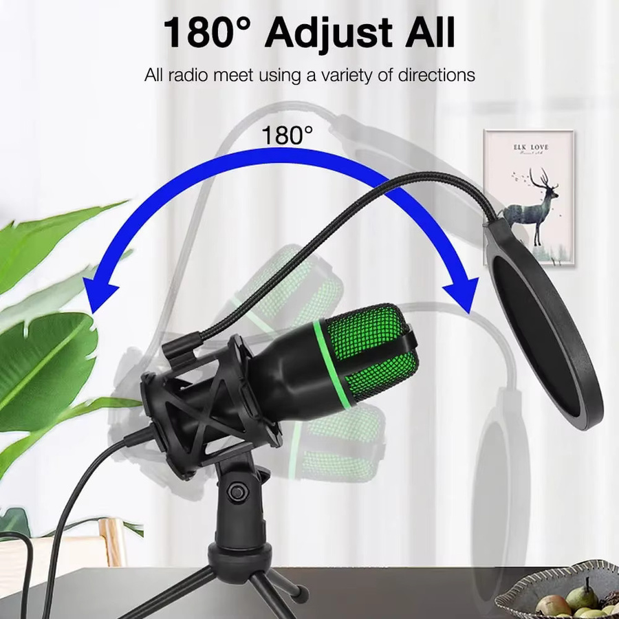 AyeBeau RGB Kondensatormikrofon USB für PC und Laptop, professionelles Gaming Zubehör Kit für Live-Streaming und Podcast, Schwarz/Multicolor, USB-C Anschluss - Bild 5