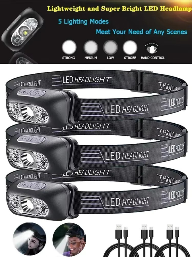NEWBIRTH Sensor-LED-Stirnlampe in Schwarz, wiederaufladbare tragbare Stirnlampe mit Bewegungssensor für Camping und zum Lesen - Bild 7