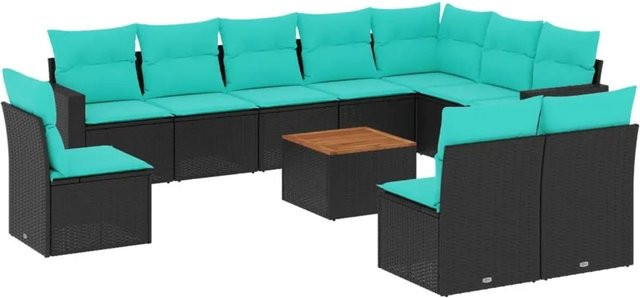 vidaXL 11-tlg. Garten-Sofagarnitur in L-Form aus Polyrattan mit Kissen in Schwarz - Bild 1