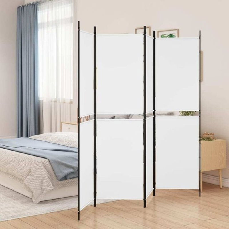 4-tlg. Paravent vidaxl in Weiß aus Textil und Metall, minimalistisches Design, B: 200 cm, H: 180 cm - Bild 1