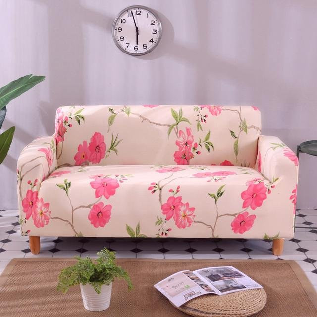 Housmife Elastischer Sofabezug mit Floralem Muster in Pink für Ecksofas und L-Form Couches, Breite: 190-230 cm - Bild 1