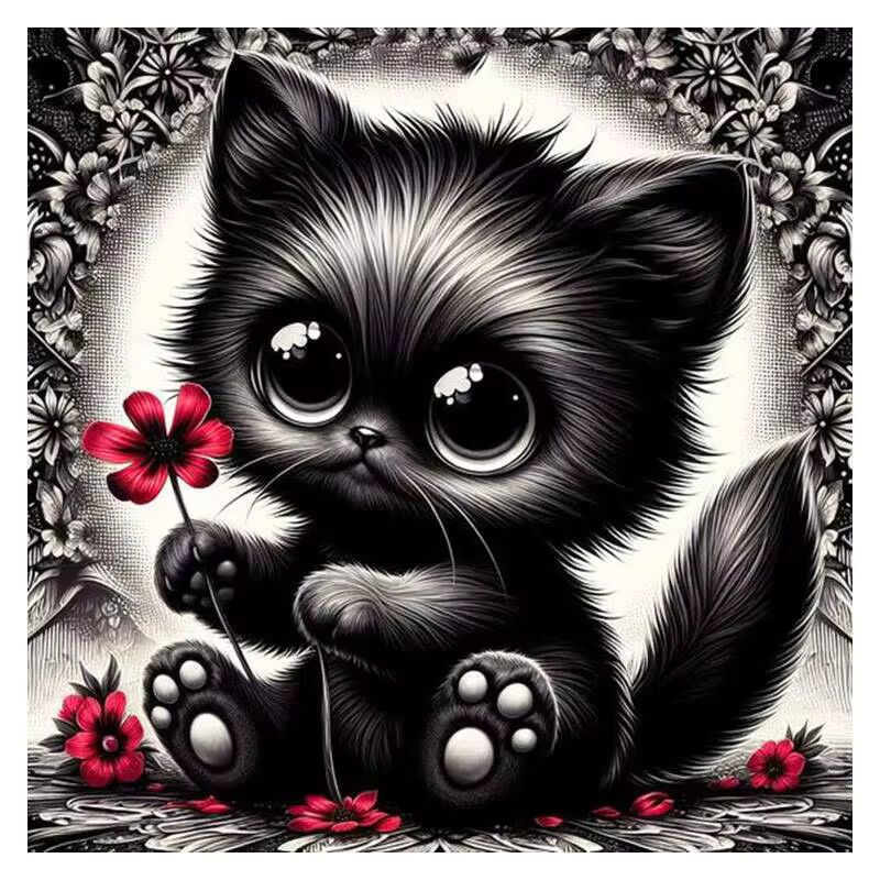Evershine Diamant-Gemälde Schwarze Katze als Full Round Diamant-Mosaik-Kunst Stickerei in Schwarz, B/T/H: 20 x 20 x 20 cm - Bild 4