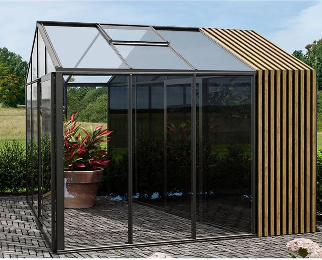 Bloomcabin Gewächshaus Klassik mit Accoya-Fusion und integriertem Stauraum in Anthrazit Schwarz - Bild 1