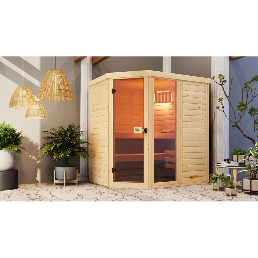 WEKA Massivholz-Elementsauna Laukkala 2 in Braun mit Fenster und 2 Saunaleuchtenset H x B x T: 144 x 192 x 200 cm - Bild 2