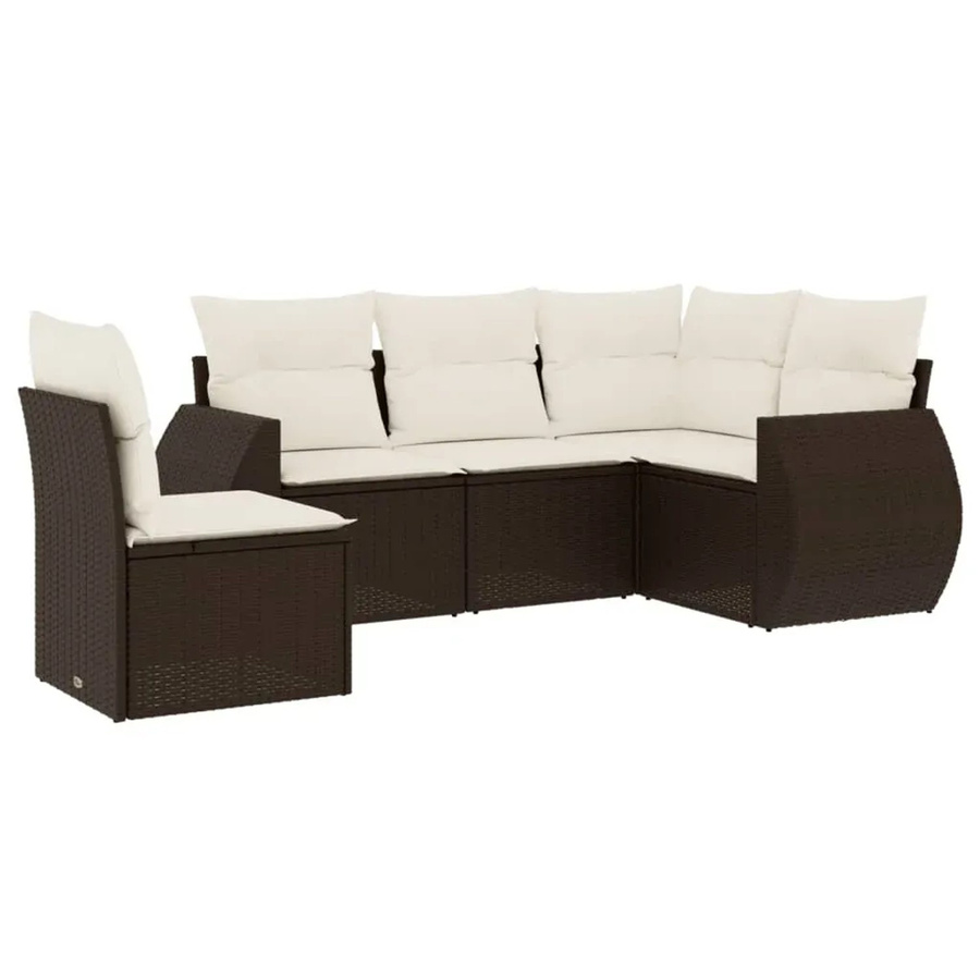 vidaXL 5-tlg. Garten-Sofagarnitur in L-Form aus Polyrattan mit Kissen, Braun - Bild 2