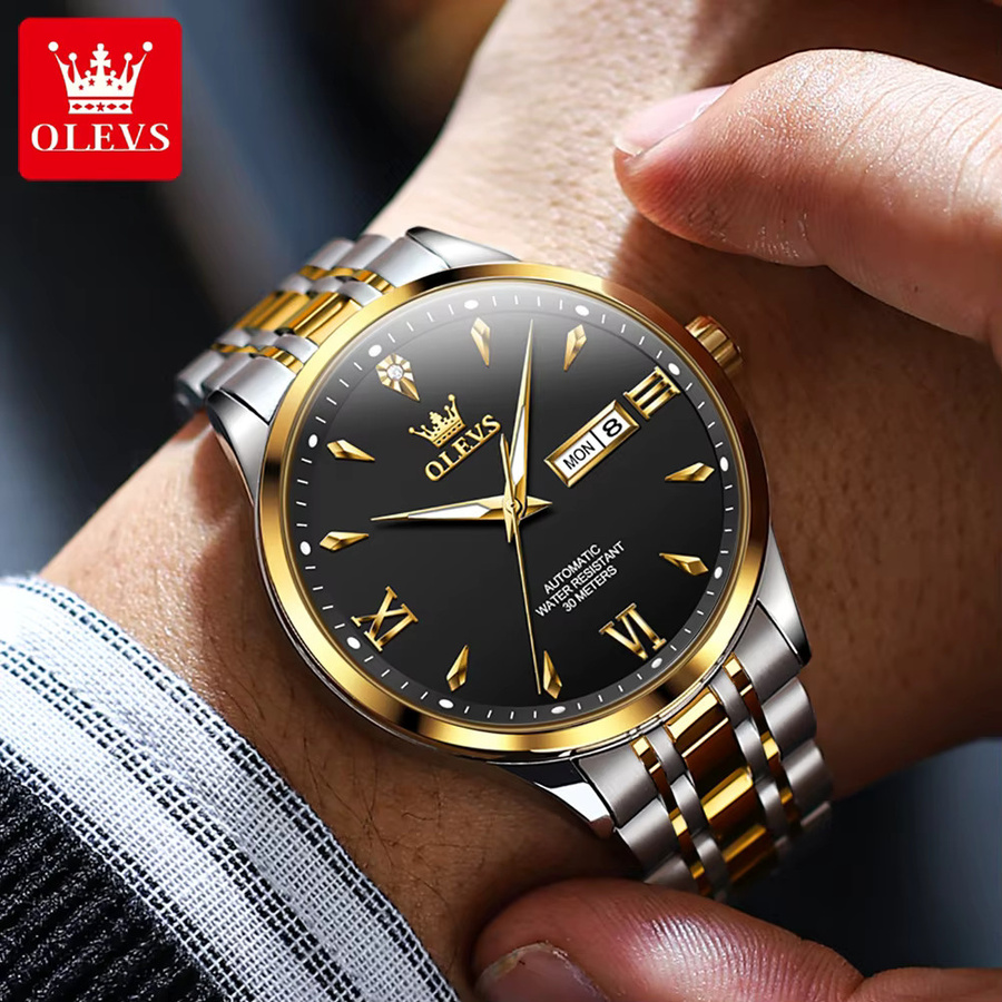 OLEVS Armbanduhr Automatik, Edelstahl, Schwarz, Herren - Bild 3