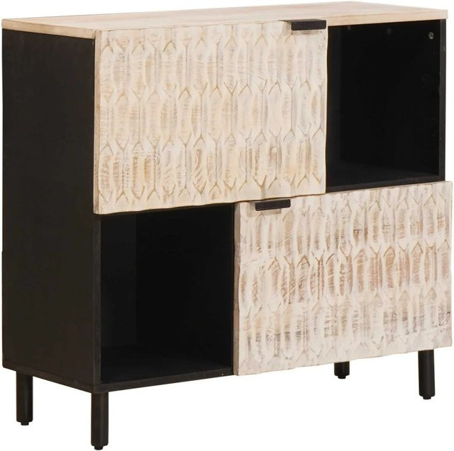 vidaXL Sideboard aus Mango-Massivholz mit Tür in Weiß, B/T/H: 80 x 33 x 75 cm - Bild 1