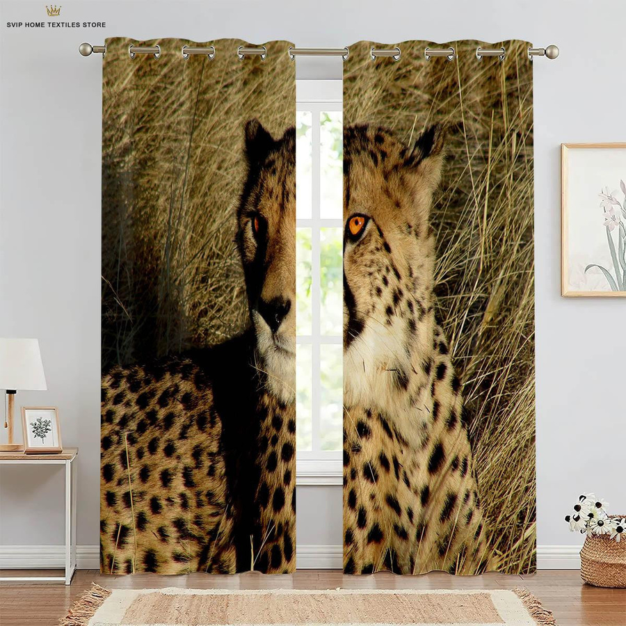 Yiran Furniture Vorhänge mit 3D-Druck Löwe und Tiger aus Polyester, 2er-Set, Mehrfarbig, B: 50 cm, H: 130 cm - Bild 1