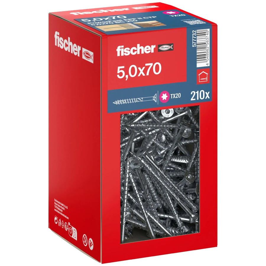 Fischer PowerFast II Senkkopf Teilgewinde Schraube mit Torx-Antrieb aus verzinktem Stahl, Farbe: Silber, Durchmesser: 5 mm, Länge: 70 mm, 210 Stück - Bild 2