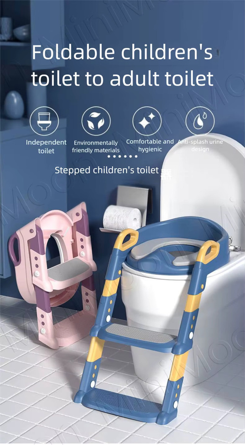 Klappbarer Toilettentrainer mit Treppe von momo&dudu, 6-fach höhenverstellbar und rutschfest, für Kinder von 2-7 Jahren, Grau/Blau - Bild 6
