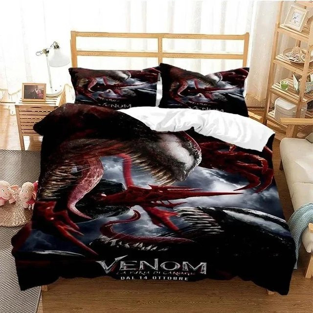Venoms Bettwäsche-Set aus Mikrofaser mit Bettbezug und Kissenbezug in Schwarz, Breite: 140 cm, Höhe: 210 cm - Bild 1