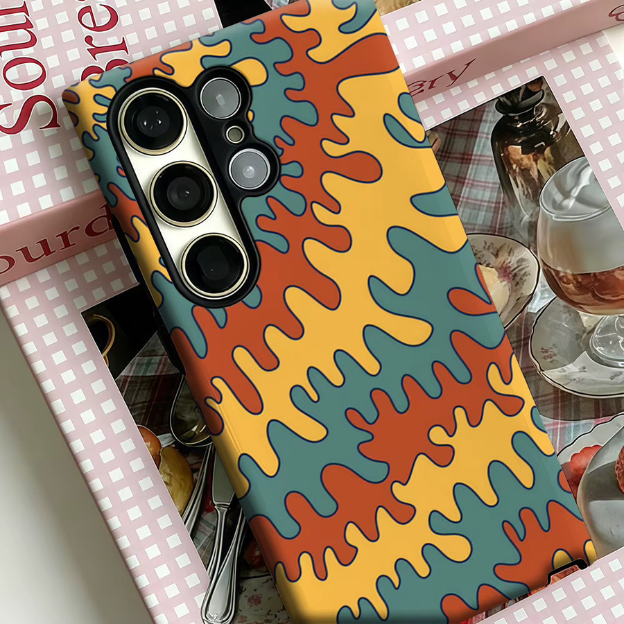 Stoßfeste Doppelschicht Handyhülle mit Wellenmuster in Gelb-Orange-Blau für Samsung Galaxy S25 Ultra, S24 und S23 Ultra Plus - Bild 4